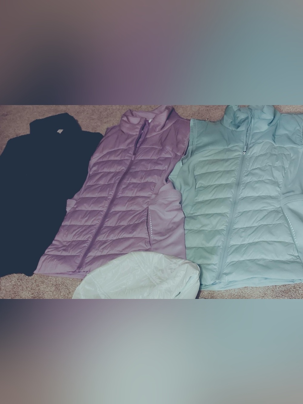 3 down for it all lululemon vests new condition. - Lavender, baby blue & black